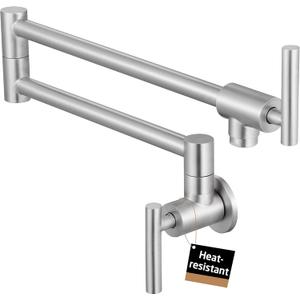 KES Pot Filler Faucet Brushed Nickel, 26" Over Stove Pot Filler with Heat-Resistant Cartridge, Kitchen Wall Mount Faucet with 360 Swing Arm, Stainless Steel, NSF Certified, KN927LFF18-BS