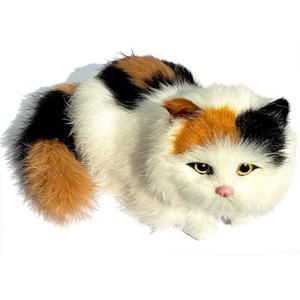 Realistic Baby Calico Cat Figurine - Lifelike Furry Kitten Statue, Plush Kitty Stuffed Animal Toy, Home Office Car Decor, Collectible Gift, Photo Prop