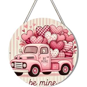 3 x 1 Pcs Valentines Wreath for Front Door 12 Inch Wooden Hanging Door Sign Welcome with Cute Truck Design Romantic Heart Porch Wreaths for Holiday Home Door Wall Farmhouse Decorations Indoors Outdoors