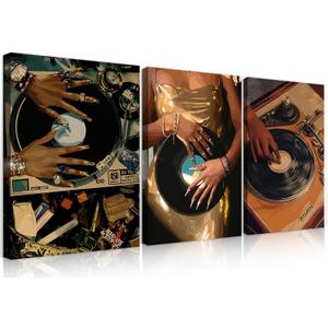 QWETYY666 3Pcs Black Girl Woman Canvas Wall Art African American Women Pictures Wall Decor Funky Black People Room Prints Decor Vintage Music Paintings For Bedroom Home Ready To Hang 16x24in