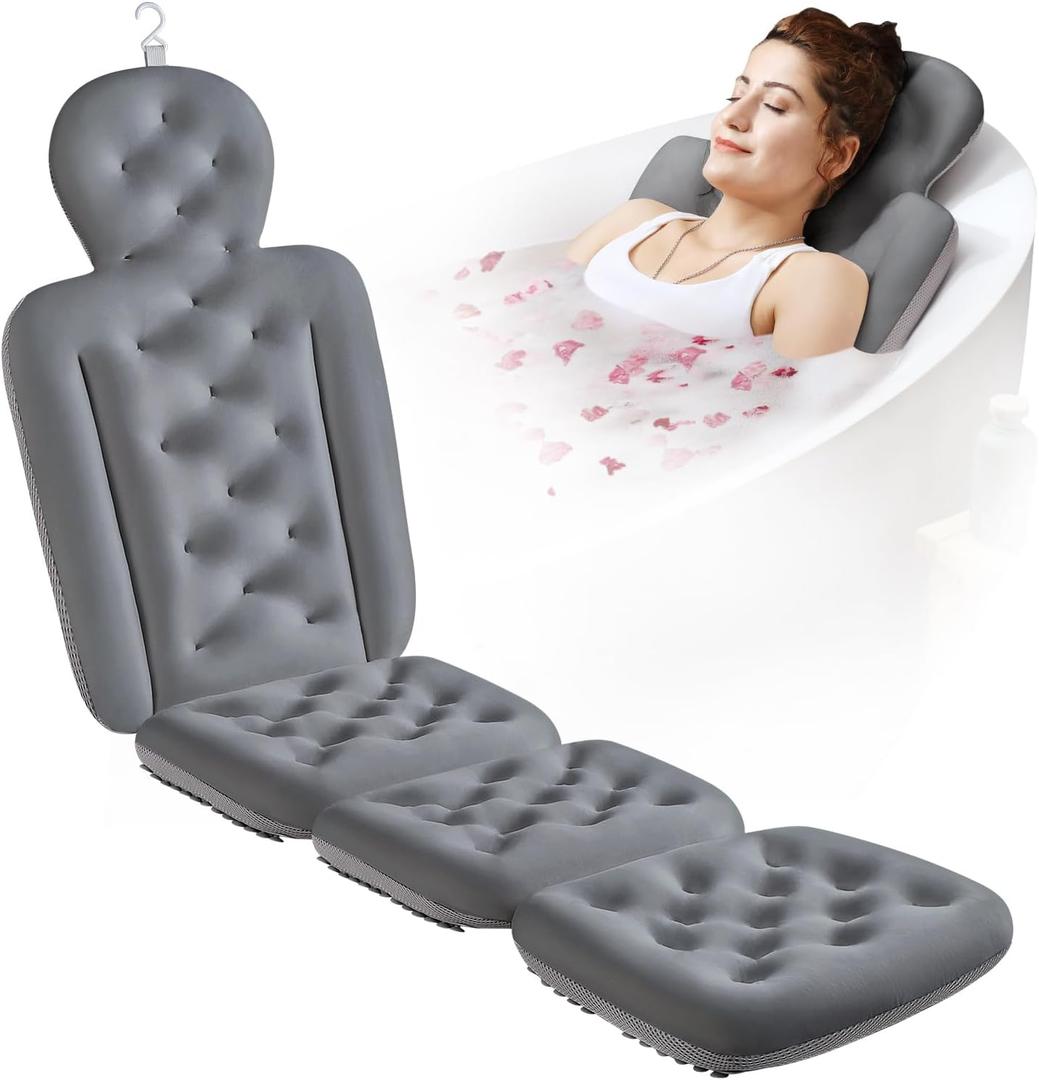 Full Body Bath Pillow for Bathtub, Thick Bathtub Cushion with Laundry Bag, Luxury Tub Pillow for Bath for Headrest Neck and Back Support Gray 60" x 16"