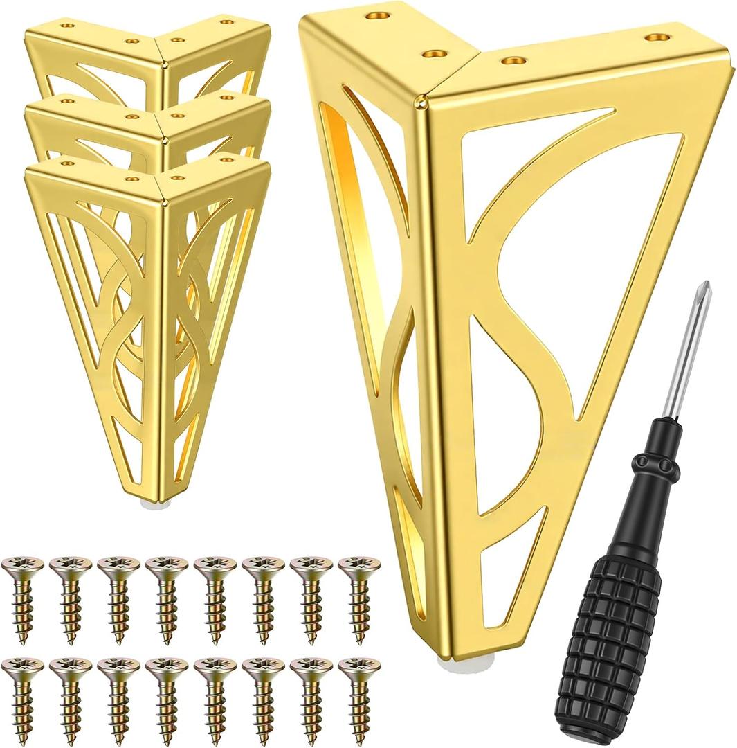 Gold Furniture Legs 6 Inch Heavy Duty Metal Dresser Legs Set of 4 Gold Sofa Leg for Cabinet Couch Replacement Feet with Rubber Floor Protectors