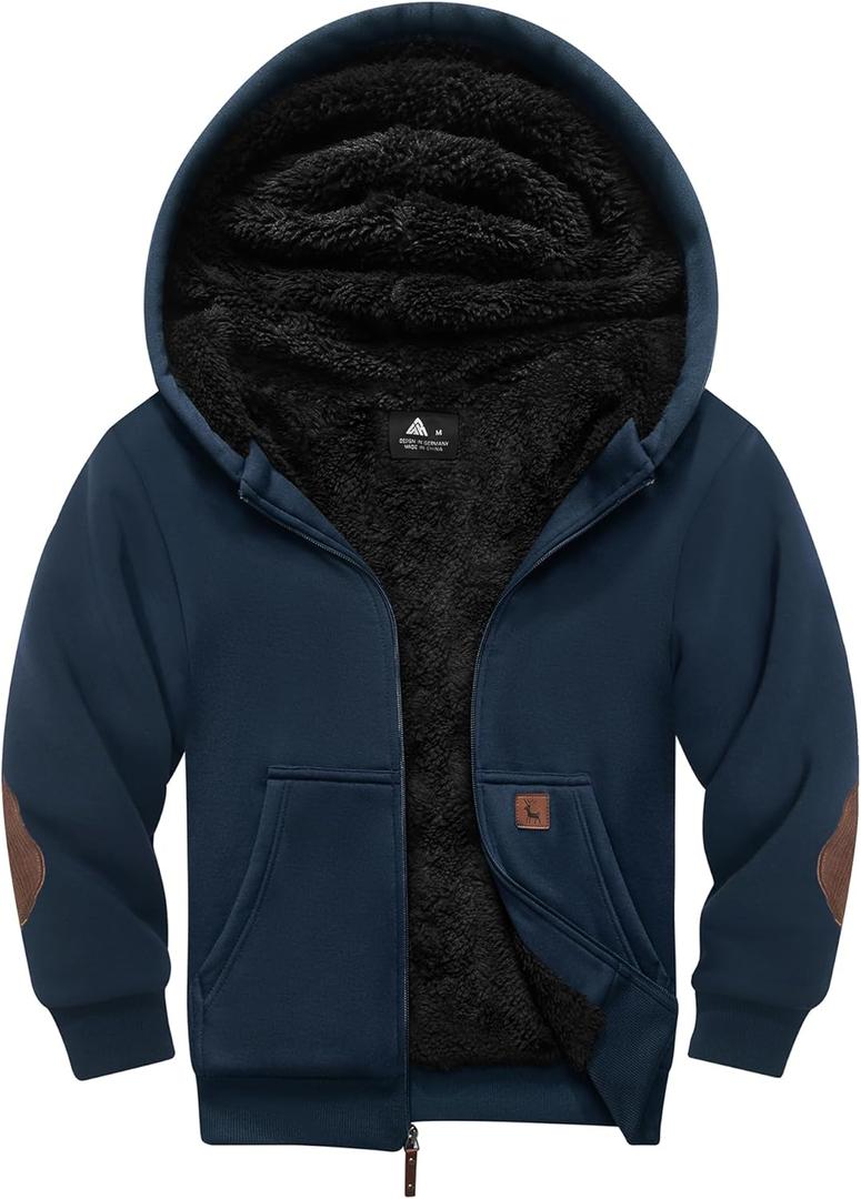 SWISSWELL Unisex Boys Girls Fleece Hoodie Sherpa Lined Jacket Zip Up Hooded Sweatshirt Winter Outerwear for Kids (10-11 Years, Navy Blue)