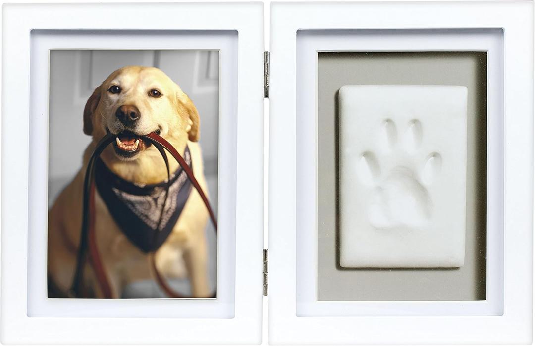 Pearhead Pet Paw Print Memorial Frame with Clay Imprint Kit, Dog & Cat Pawprint Keepsake Wood Photo Frame, DIY No Bake Paw Print Kit, 4x6 Picture Display, White