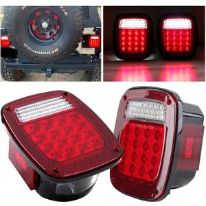 2Pcs Square Rear Combination Tail Lights Lamps Assembly w/Side Marker Lights Red Replacement for 1979-2006 Wrangler TJ YJ CJ-5 CJ-7 Replacement Tail Lights Lamps, Passenger and Driver Side