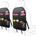 2 Pack PU Leather Kick Mat Back Seat Protector With 3 Storage Pockets, Universal Car Seat Back Organizer For Kids Pets, Waterproof Backseat Protector For Most Car (Black)