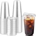 Round Bottom Clear Plastic Cups with Sip Lids, 50 Sets, 18 Oz Disposable Iced Coffee Cups with Strawless Lids To Go Cold Drink Cups for Smoothies, Juices, Party Catering