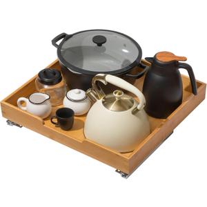 HOLDN STORAGE Bamboo Wooden Pull out Cabinet Organizer 26"W x 21"D Requires At Least a 27.25"W x 21"D Cabinet Opening , Bamboo Tray and Heavy Gauge Metal Rails