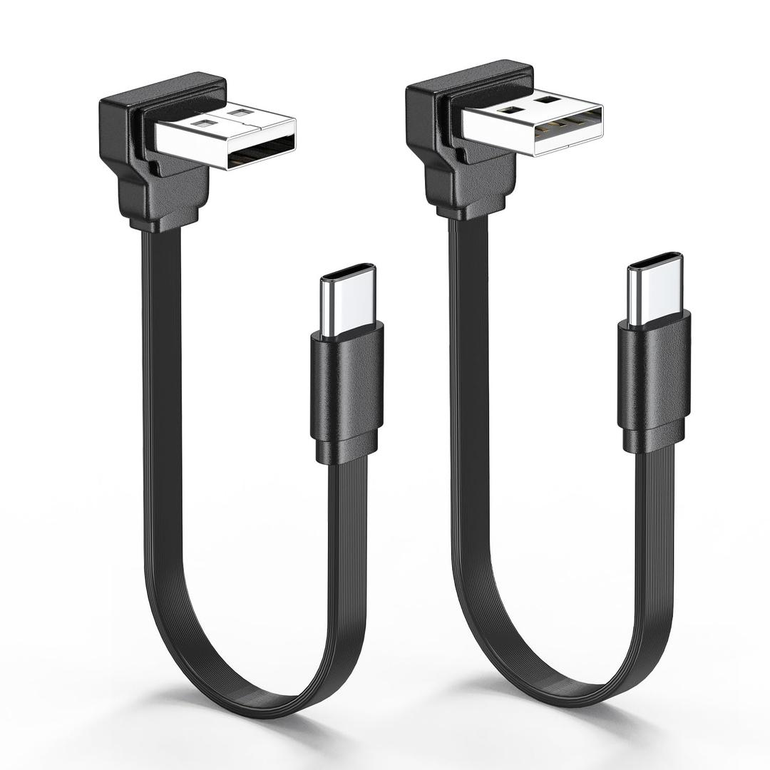 2PCS Right Angle USB to Type C Adapter, 90 Degree Flat USB A to C Cable,Short Flexible Male to Male Cable 66W 4inch-10CM for Vehicles, Desktop PCs, Smartphones,and More(UP Angle+Down Angle)