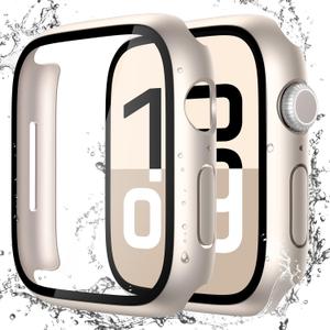 Misxi [2 Pack] Waterproof Hard Case with Tempered Glass Compatible with Apple Watch Series 11 (2025) Series 10 42mm, Anti-Fall Tough Overall Protective Cover for iWatch Screen Protector, Starlight