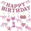 Pink Cheetah Birthday Decorations Pink Leopard Party Decorations Cheetah Print Birthday Decorations with Banner Leopard Hanging Swirls