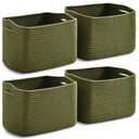 Dcerzxzci Small Storage Baskets for Organizing, Woven Storage Baskets for Shelves, Cotton Rope Basket for Storage, Cute Rectangular Book Toy Green Basket, 12.7"×9.1"×7.9", 4 Packs, Green