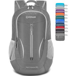 ZOMAKE Ultra Lightweight Packable Backpack 25L, Foldable Hiking Backpacks Water Resistant Small Folding Daypack for Travel(Dusty grey)