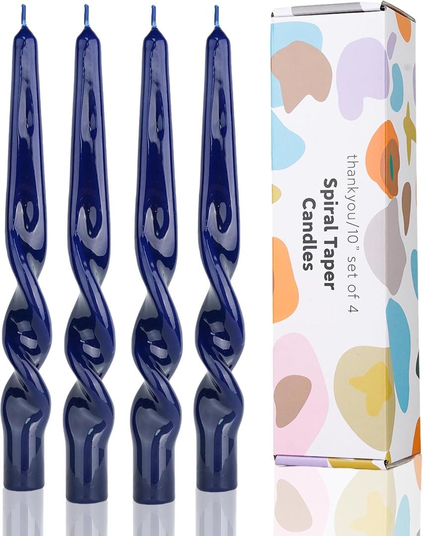 Navy Spiral Taper Candles Twisted Candle Conical Stick Candles for Holiday Wedding Party Wax Unscented Dinner Candle Dripless,Christmas Gift10inch,4pcs(Navy-A)