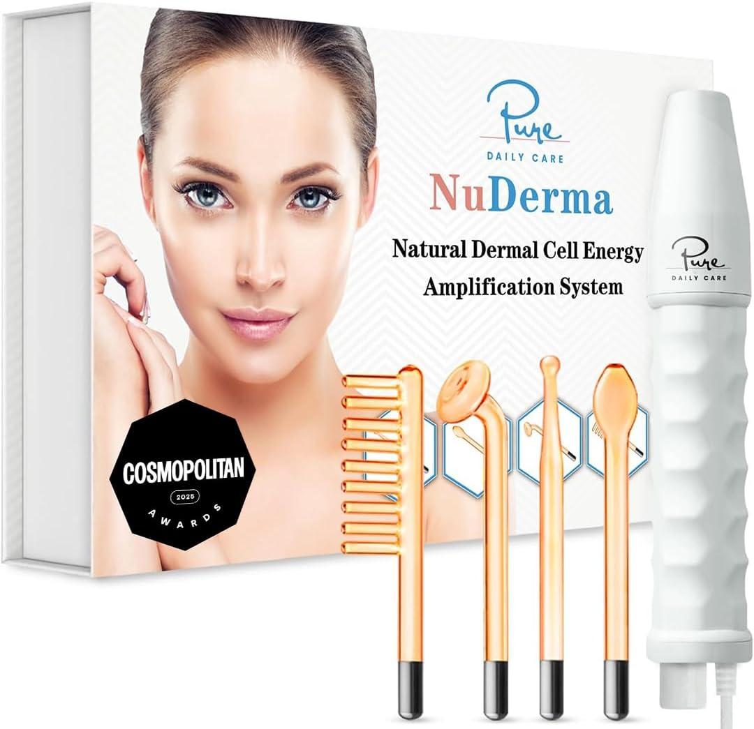 Pure Daily Care NuDerma Handheld Skin Therapy Wand Machine w/Neon – Anti Aging Skin Tightening Wrinkle Reducing Dark Circles – Clarifying Hair & Scalp Stimulator