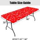 Smiry Plastic Christmas Tablecloth, Snowflake Wipeable Flannel Backed Vinyl Tablecloth, Waterproof Elastic Fitted Table Cover for Christmas Dinner, and New Year Celebration (White & Red, 30x96 Inches)