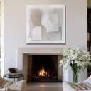 SHEYOYE Beige Hand Painted Abstract Wall Art for Living Room 40x40 Inch