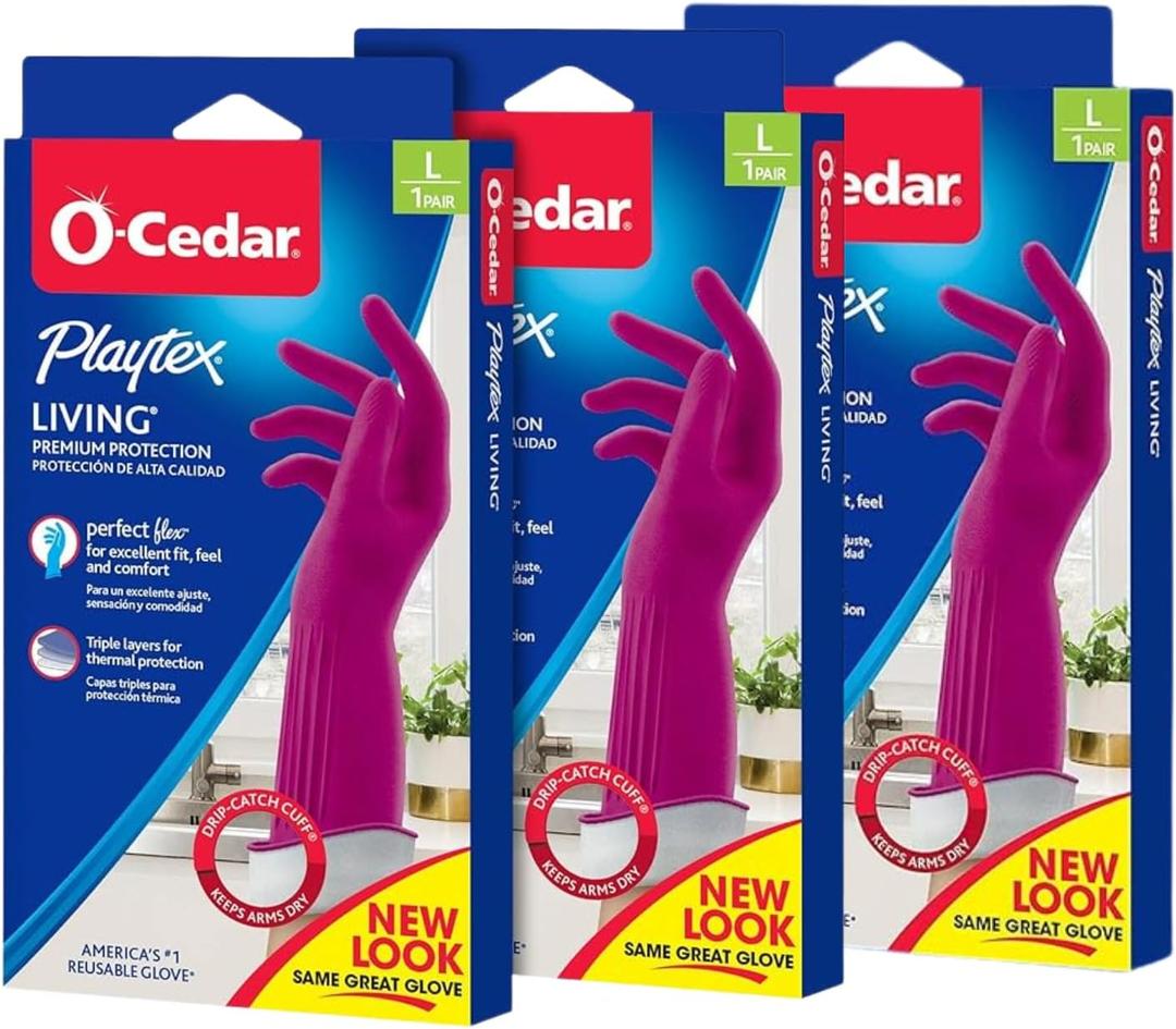 PLAYTEX Living Reusable Rubber Cleaning Gloves  Durable Household Gloves, Large, (Pack of 3)