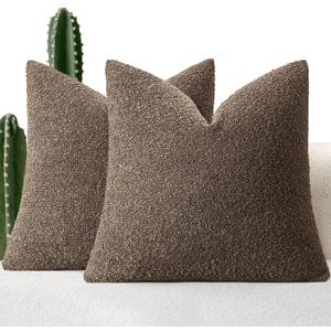 MIULEE 18x18 Inch Decorative Pillow Covers for Couch Bed Set of 2 Textured Boucle Neutral Throw Pillows Dark Brown Accent Solid Cushion Pillowcase Cozy Soft Sofa Livingroom Home Decor, Dark Brown