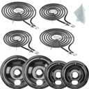 WB31M20(6") WB31M19(8") Black Porcelain Drip Pan Set & WB30M2(8") WB30M1(6") Electric Range Burner Element Unit Set by Cenipar-Compatible with GE Hotpoint Kenmore Range/Stove-Includes 2×6” and 2×8”