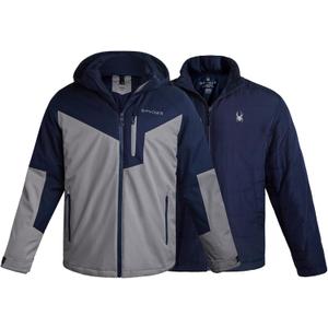 Spyder Mens Ski Jacket - 3-in-1 System Snow Waterproof Winter Jackets for Men - Mens Snowboard Jacket with Detachable Hood (Small, Pewter With Polar)
