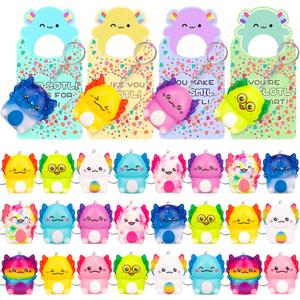 Gralima Valentines Gifts for Kids, 24PCS Valentine's Day Cards for Kids Classroom with Axolotl Squishy Toys, Valentine Stress Relief Toys for Kids School Classroom Exchange Gift Party Prize