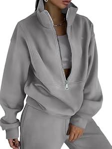 HBQ Women's 2 Piece Outfit Sweatsuit Half Zip Sweatshirt And Joggers Sweatpants Tracksuit Lounge Set-L-Gery