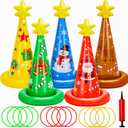 5 Pack Inflatable Christmas Ring Toss Game Set Holiday Party Supplies Indoor Outdoor Family Christmas Games for Kids Adults Xmas Party Decorations Carnival Games with Toss Rings and Pump