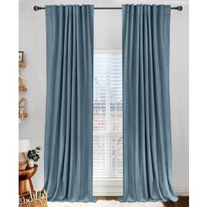 100% Blackout Shield Linen Blackout Curtains for Bedroom 84 Inches Long, Back Tab/Rod Pocket Living Room Drapes, Thermal Insulated Blackout Curtains 2 Panels Set, 50" W x 84" L, Stone Blue