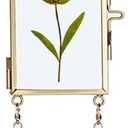 JUXYES Set of 4 Mini Wall Hanging Brass Frames For Pressed Flowers, Double Glass Hanging Picture Artwork Display Frame, Vertical Gold Floating Style Gallery Wall Frame For Photo Picture Poster Etc, 3x2 Inches