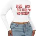LovelyWholesale Women Graphic Long Sleeve Shirts Cute Going Out Fitted Crop Tops White R BE X(White, XL)