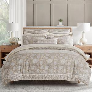 Levtex Home Adare Taupe Reversible King/Cal King Comforter Set (106x94in) with 2 Pillowcases (36x20in) - Floral Bedding - Taupe White - 100% Cotton King Size Comforter Set - Soft, Pre-Washed