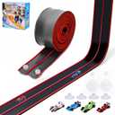 Flexible Race Car Track for Kids 15 Ft Flex Tracks Starter Set Compatible with Diecast 1/64th Cars Portable Rolls Up Race Tracks with Strong Suction Cups Birthday Gifts for Boys Girls Ages 3+ (Black Red)