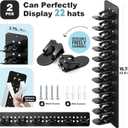 2 Pack Hat Organizer for Baseball Caps, Detachable DIY Hat Rack for Wall Hat Holder Hold up to 22 Hats, Baseball Cap Organizer Cap Holder Hat Hangers for Wall Closet Door Bedroom (C-Black)