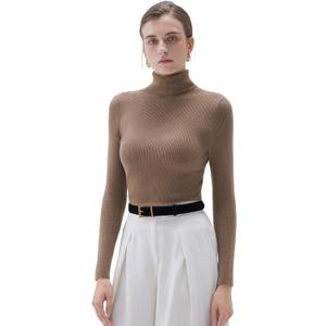 SUUKSESS Women Turtleneck Cashmere Blend Sweater Long Sleeve Shirts Fall Basic Thermal Tops Winter Clothes (X-Large, Khaki)