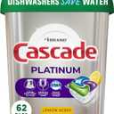 Cascade Platinum Dishwasher Pods, Dishwasher Detergent, Dishwasher Soap, Actionpacs, Lemon, 62 Count