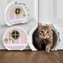 Gnome Door Cat Door for Interior Doors - Stylish & Functional with No Flap, Lockable, and Easy Installation, Spacious Large Kitty Door for Cats Up to 20 lbs, Private and Comfortable Pet Door (Pink and Gold)