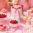 Shappy Cherry Bow Cake Decoration Pink Fake Cake with Realistic Artificial Cherries Toppers and Bows Coquette Room Decor for Birthday Wedding Bridal Shower Party Supplies Dessert Display Photo Props