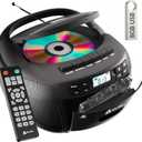 KLIM CD Player & Cassette Tape Player with Case, Bluetooth Boombox, AM/FM Radio, Stereo Sound, Remote, CD and Cassette Combo, Tape Recording, USB Drive, AUX, AC/DC Powered