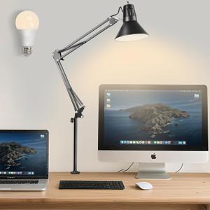 LED Clamp on Desk Lamp,360Adjustable Swing Arm Desk Lamp,Clamp Light with Eye-Caring LED Bulb for Home Office Reading Drafting
