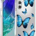 Case for Galaxy M55 Case/Samsung M55 5G/Galaxy C55 5G/Galaxy F55 5G SM-M556B Cute Case, Clear Flexible Bumper TPU Soft Rubber Silicone Cover Phone Case for Samsung Galaxy M55 Blue Butterfly