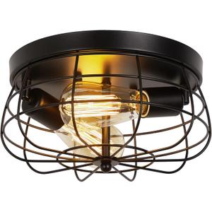 Industrial Black Flush Mount Ceiling Light 2-Light Farmhouse Fixtures Metal Cage Ceiling Lighting for Hallway, Kitchen, Foyer Bedroom Living Room Laundry