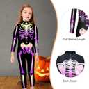 RAISEVERN Girls Skeleton Costume Kids Halloween Cosplay Jumpsuit Bodysuit 3D Graphic Costumes Size 5-14 Years (Black)