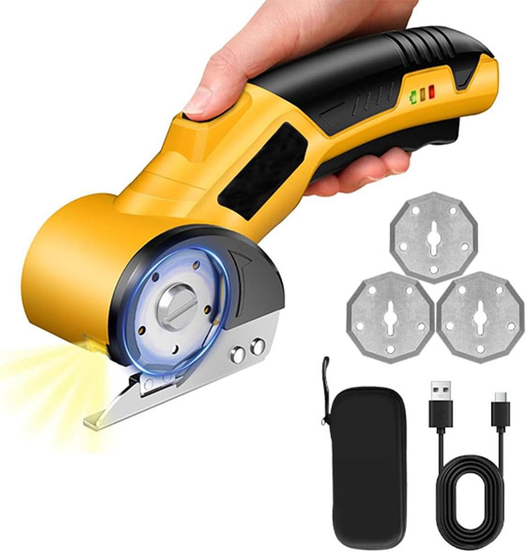 AYP Cordless Electric Scissors, 320RPM Cardboard Cutter with 4 SK5 High Carbon Steel Blades & Case, 1/4" Cutting Thickness, 2000mAh Box Cutter with Safety Lock & LED Light for Fabric, Carpet, Leather