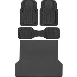 Motor Trend FlexTough Deep Dish Contours Rubber Car Floor Mats with Trunk Mat Cargo Liner, Front & Rear Combo Set fits Most Car SUV Van Coupe Sedan, Heavy Duty All Weather Trim to Fit