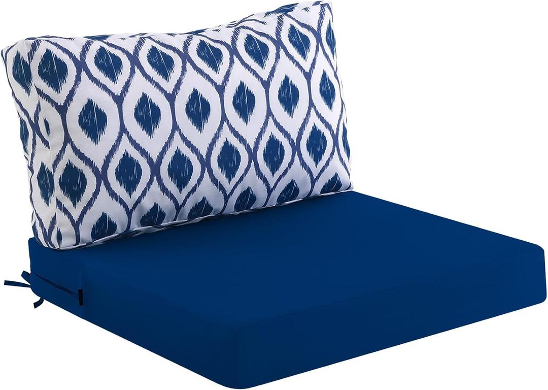 idee-home Outdoor Cushions for Patio Furniture, Outdoor Seat Cushion, Waterproof Hampton Bay Deep Seat Replacement Couch Chair Cushions for Garden Lawn Backyard Deck, 26.5 x 26.5 Navy Blue Pattern