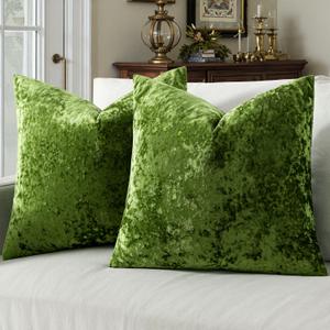 MIULEE Velvet Throw Pillow Covers Set of 2, Soft Neutral Decorative Spring Pillow Cases with Luxurious Textured Vintage Cushion Covers for Home Decor Couch Sofa Bed, Moss Green 18x18 Inch