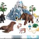 Prehistoric Animal Toys for Kids 35, Safari Animals Figurines and Snowy Volcano Toy Set with /Realistic Mammoth, Lion and Gorilla. Educational Gift 49.Gift for Toddlers Boys & Girls