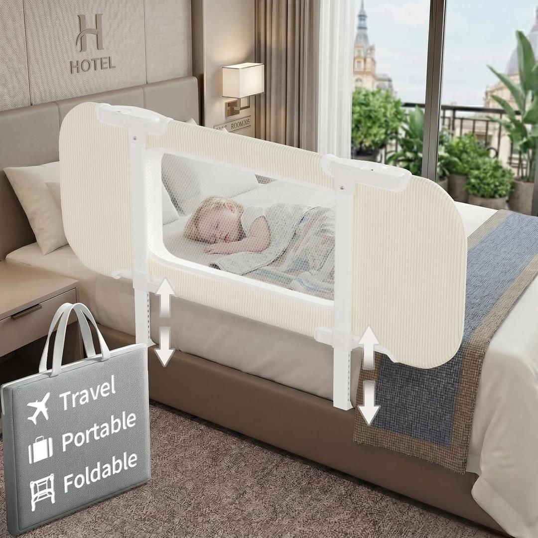 NUTIKAS Portable Bed Rails for Toddlers, 36" Foldable Travel Bed Rail for Camper Bunk, Twin Bed, Collapsible Kids Safety Bedrail with Adjustable Height