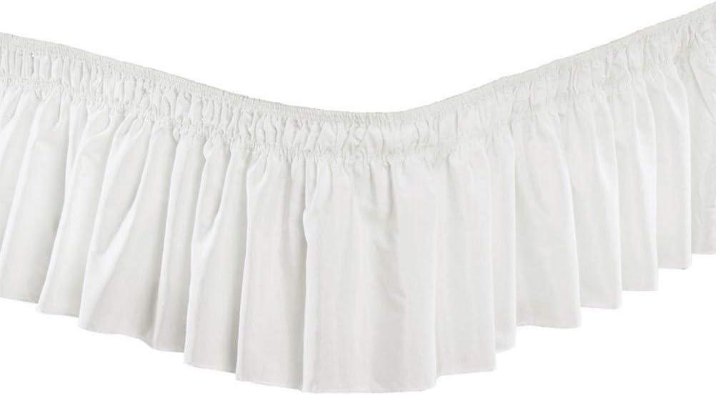 Wrap Around Bed Skirt, Elastic Dust Ruffles, Solid Color Bedskirt,Queen and King, 15" Drop (White)
